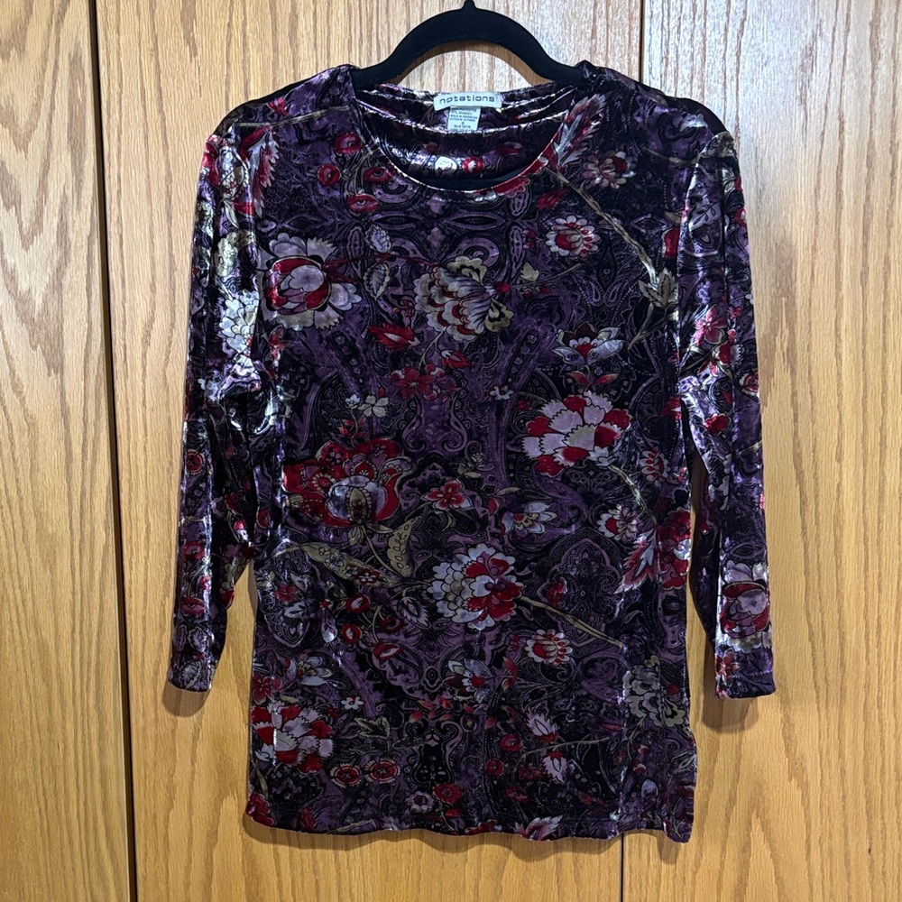 Notations Y2K whimsigoth vintage paisley floral velvet top 3/4 sleeve whimsy